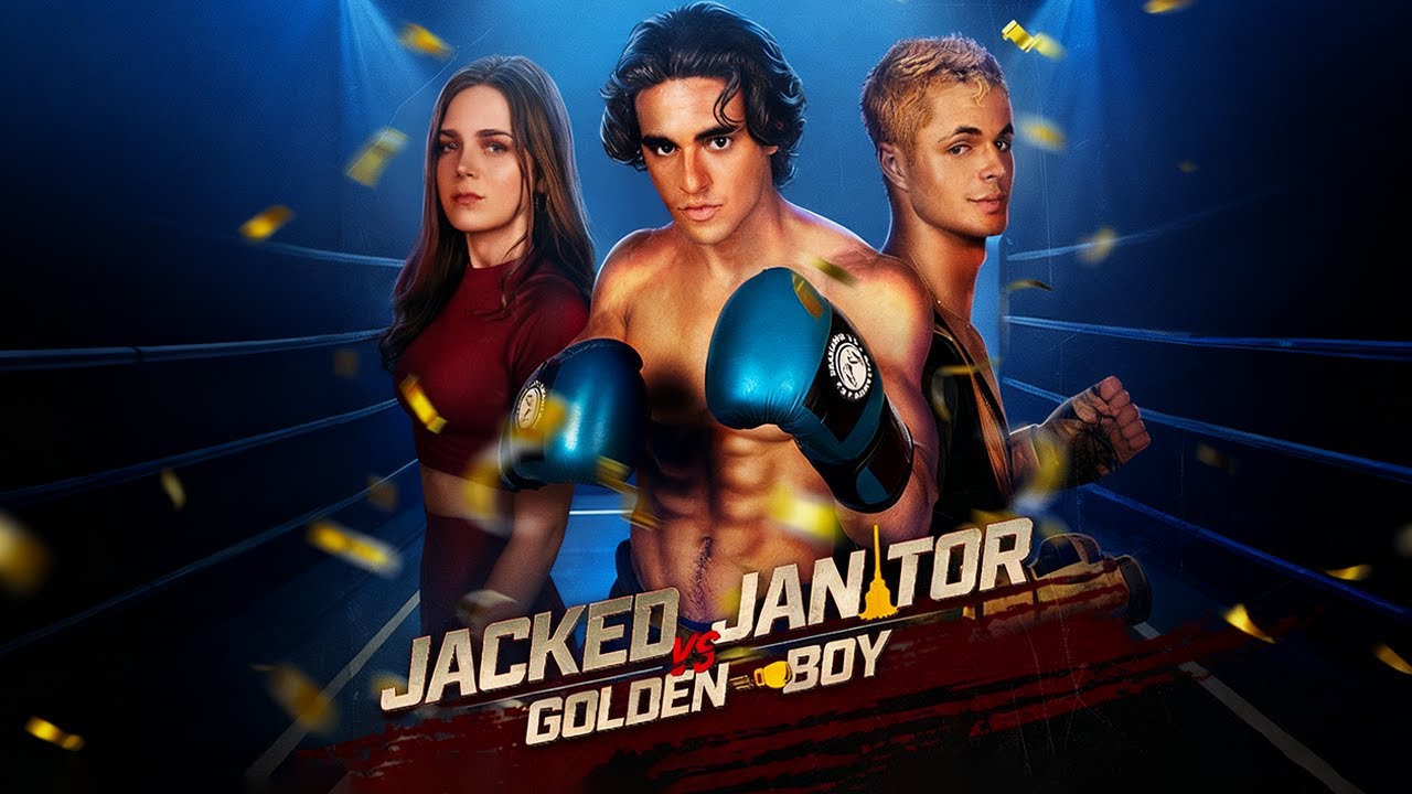 Jacked Janitor vs. Golden Boy — vertical drama poster